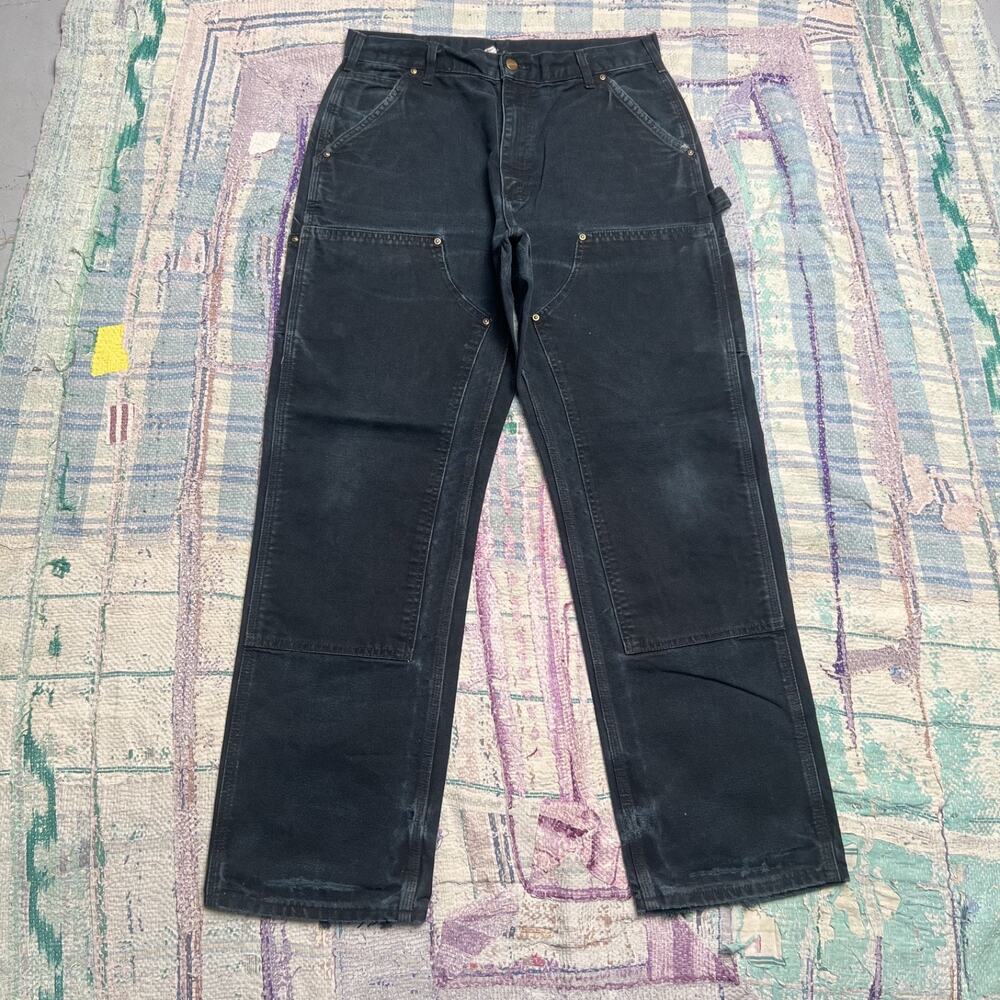 VTG Carhartt B01 BLK Double Knee Canvas Faded 33x31 Made In USA faded Pants